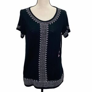 RAFAELLA Embroidered Knit Top Size S